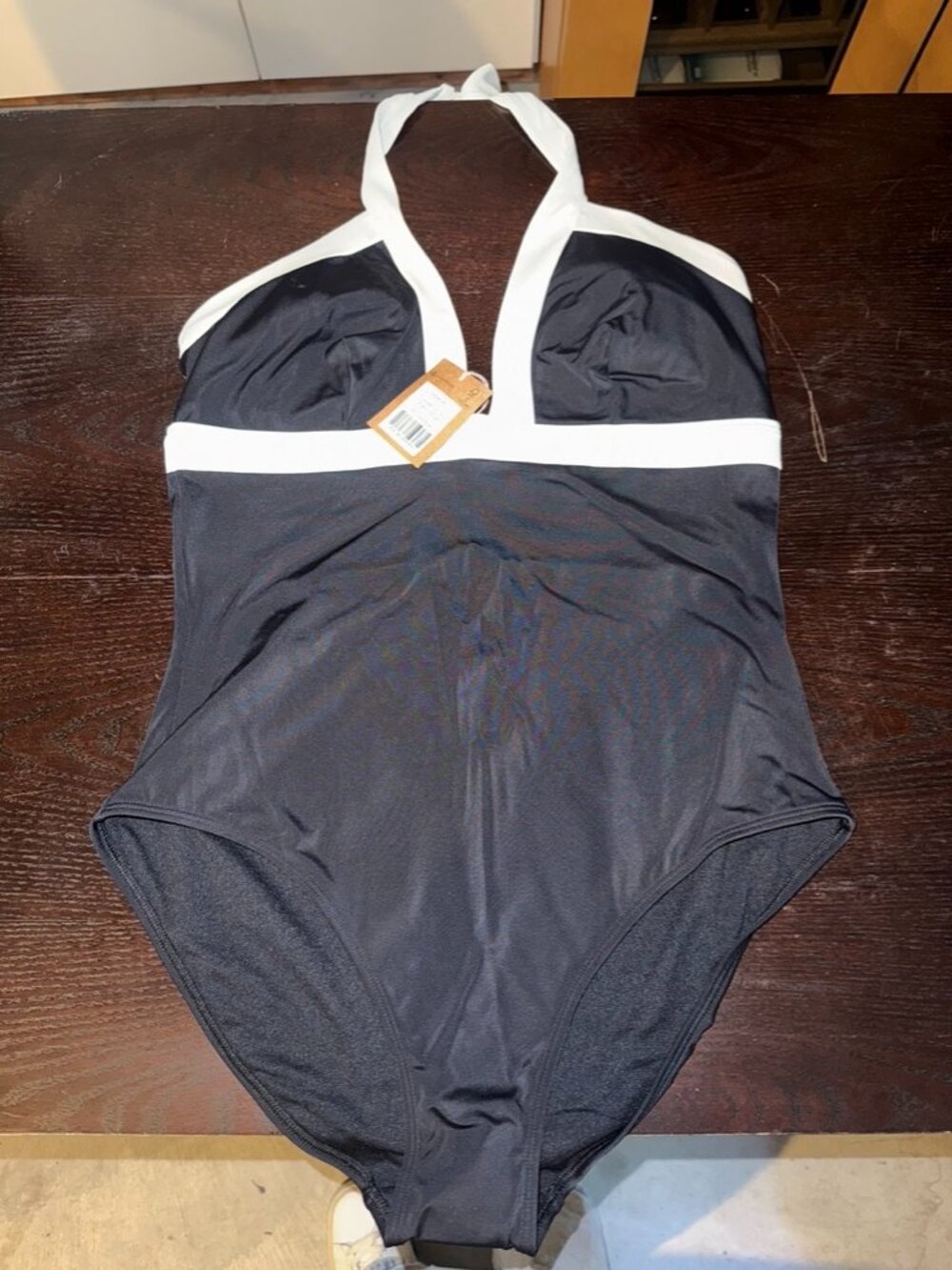 Boden Black & White Halter One-Piece Swimsuit